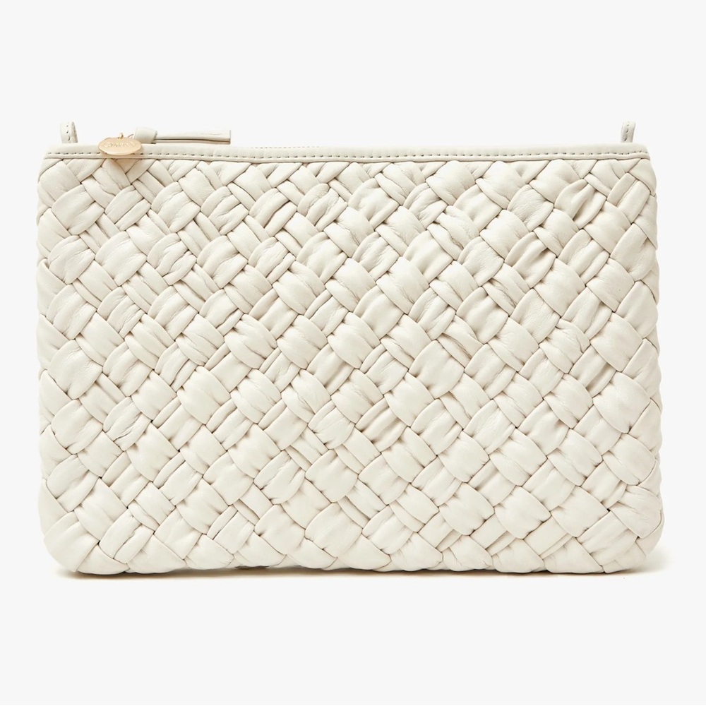 Clare V. Cream Puffy Woven Flat Clutch with Tabs NWT